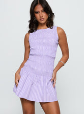 Home Grown Shirred Mini Dress Lilac Stripe