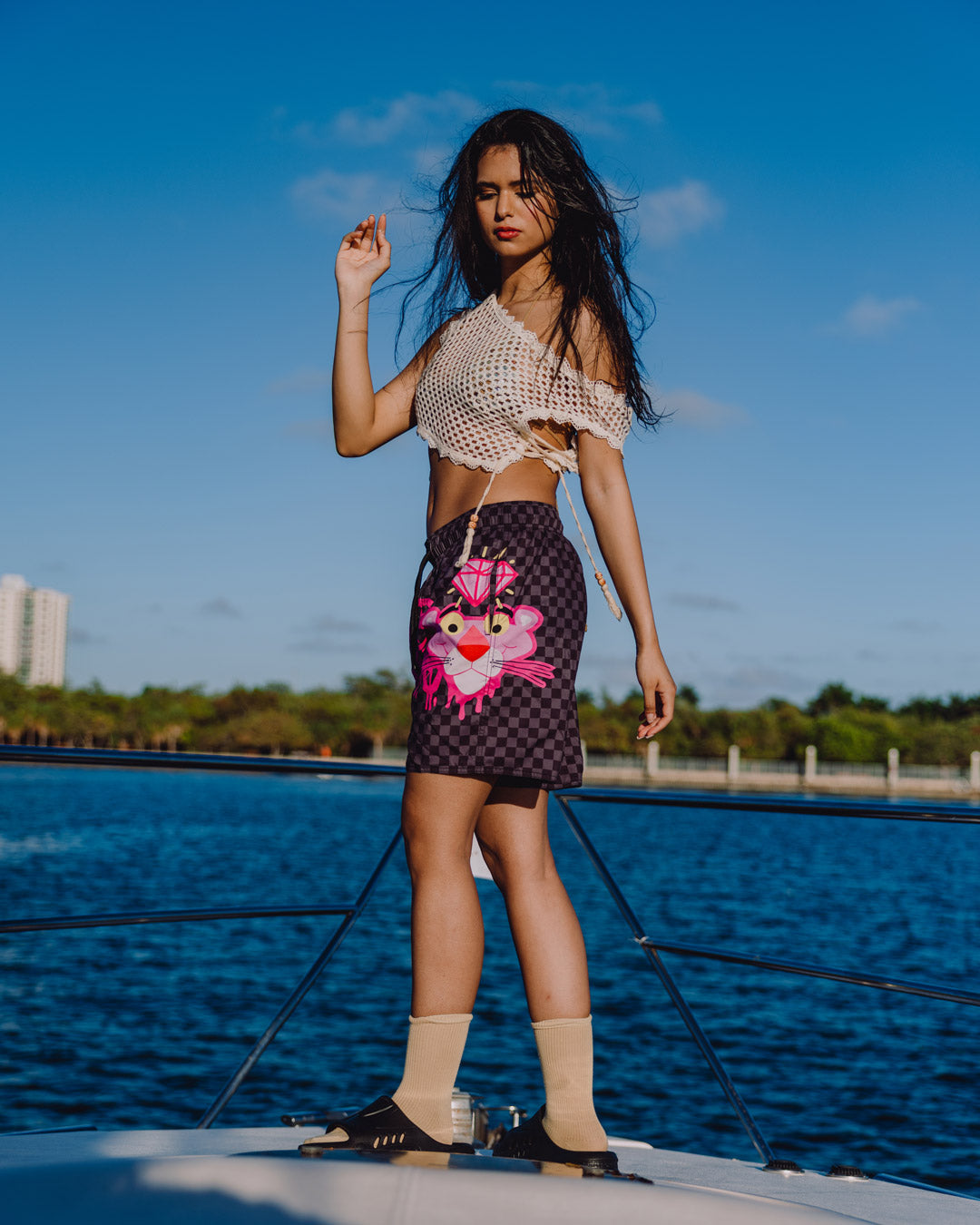 PINK PANTHER DIAMOND SHARK SWIM SHORTS