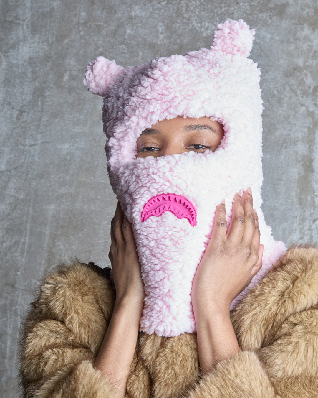 PINK FLEECE BEAR EARS SKI MASK